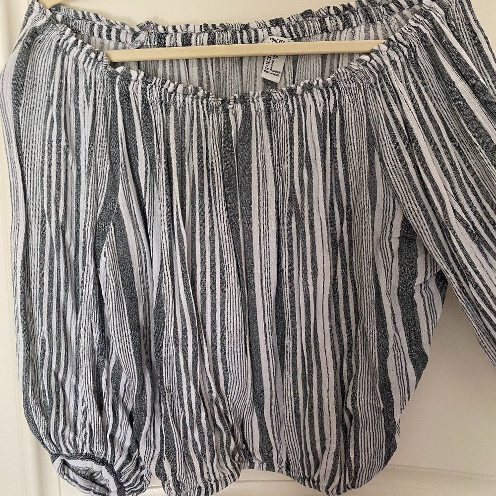 Striped long sleeve off the shoulder top
